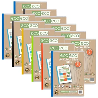 Image of eco A4 50% Recycled Bag 60 Easy Slide Files, Coloured Clip bar Project Report eco117x12