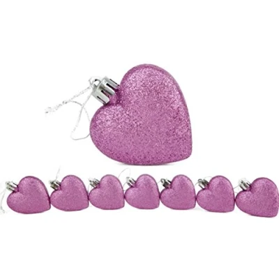 Image of Christmas Concepts® Pack of 16 Glitter Heart Shaped Baubles Tree Decorations (Baby Pink)