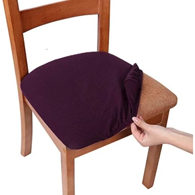 Image of smiry Stretch Chair Seat Covers for Dining Room, Aubergine Set of 2 Jacquard Protectors Slipcovers