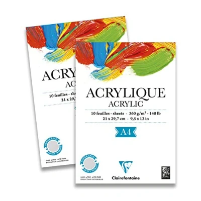 Image of Clairefontaine Ref 96308C Acrylic Paper Pad (10 Sheets) A4 (210 x 297mm) in Size, 360gsm Paper, Acid Free, pH Neutral Suitable for Use With &amp; Gouache Paints