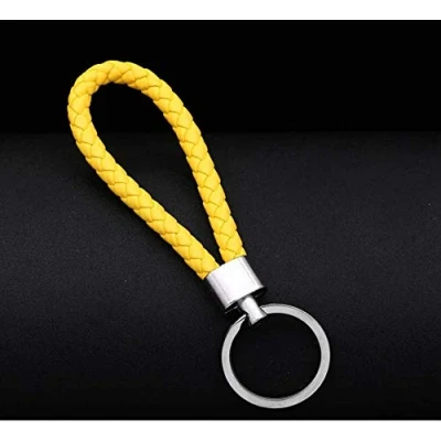Image of 2pcs of Yellow Braided Faux Leather Strap Keyring Keychain Car Key Chain Ring Fob
