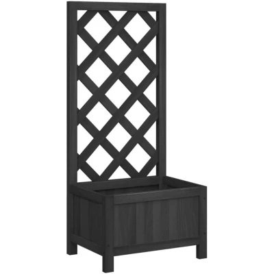Image of vidaXL Solid Fir Wood Planter with Trellis Black, Spacious Rectangular Garden Box, Fence Panel for Climbing Plants, Outdoor/Patio/Terrace