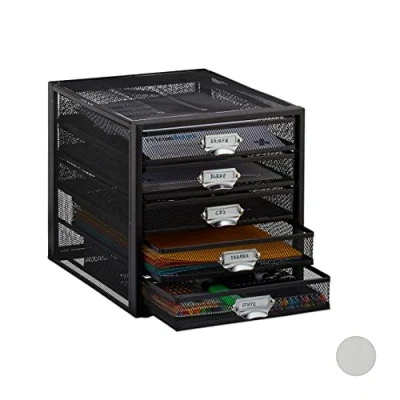 Image of Relaxdays 5 Drawer Organiser Box for A4 Documents Desk Filing Tray Black