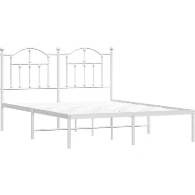 Image of vidaXL Metal Bed Frame without Mattress with Headboard White 135x190cm