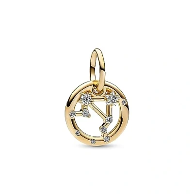 Image of Pandora Moments Libra zodiac 14k gold plated dangle with clear cubic zirconia