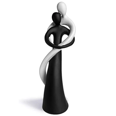 Image of Harmonic couple in black &amp; white hand painted sculpture 27cm / 11 elegant statue as a symbol of love affection decorative figure perfect gift