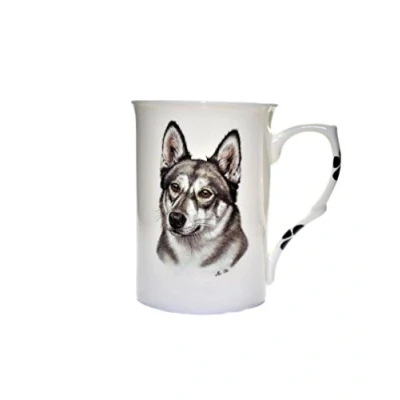 Image of (BB61) Personalised with Any Name Bone China Beaker Mug Cup Siberian Husky Single Pawprints Hand Decorated to Order