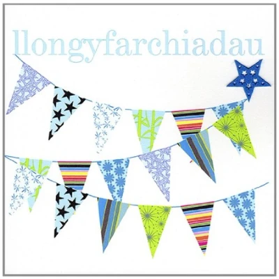 Image of Claire Giles Sherbet Sundaes Welsh Llongyfarchiadau Congratulations Card Blue
