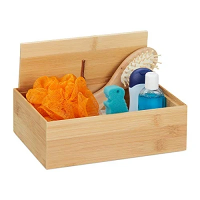 Image of Relaxdays Box with Lid, Bamboo Storage, for Small Utensils, in Any Room, Multipurpose, HWD: 7x22x15 cm, Natural, 7 x 22 15 cm