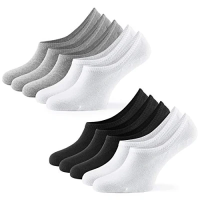 Image of Mens Invisible No Show Low Cut Socks(10 Pair Pack) by Mat &amp; Vic&#039;s Cotton Classic Comfortable Breathable (UK &#039;4 6 / EU 35 38, black white grey)