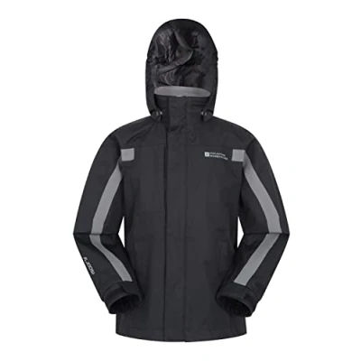 Image of Mountain Warehouse Samson Kids Waterproof Jacket Taped Seams Rain Jacket, Adjustable Cuffs Boys Triclimate Coat, Mesh Lined Girls Raincoat For Travelling Black Teen Size 13 Years