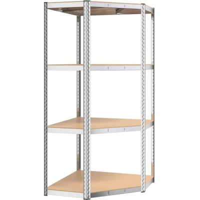 Image of vidaXL 4 Layer Corner Shelf Silver Steel&amp;Engineered Wood