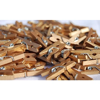 Image of celloexpress Pack of 100 25mm Mini Wooden Craft Pegs Gold