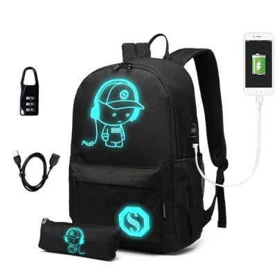 Image of Kono School Bag Anime Luminous Backpack for Boys Girls Teenagers College Students Travel Rucksack Casual Daypack Glow in The Dark 15.6 inch Laptop Black