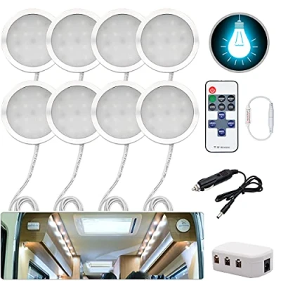 Image of JUTTAUTO Interior LED Spot Light 12V 3W Recessed Ceiling Downlight For T4 T5 Camper Van, Lorry, Caravan, Motorhome, Boat, Bus (8 Lights)