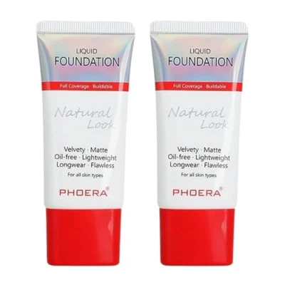 Image of Glamza Phoera Foundation Full Coverage Makeup Set 24hr Long Lasting Oil Control Same Smarter Packaging Inc x2 30ml (105 Sand)