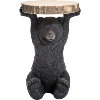 Image of Kare Design side table Animal Bear, black/brown, round, bedside table, bear shape, diameter 33cm