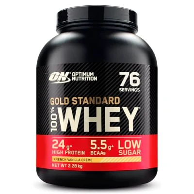 Image of Optimum Nutrition Gold Standard Whey Muscle Building and Recovery Protein Powder With Naturally Occurring Glutamine Amino Acids, French Vanilla Crème, 76 Servings, 2.28kg, Packaging May Vary