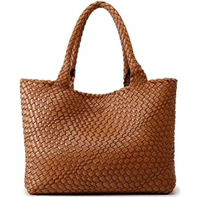 Image of Woven Bag for Women, Fashion Top Handle Shoulder Vegan Leather Shopper Large Travel Tote Bag, Brown
