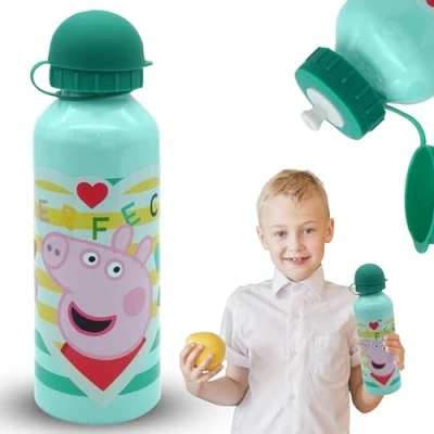Image of 500ml Peppa Pig Aluminium Canteen Drinking Water Bottle, Insulated BPA Free Lightweight Leakproof KBT Disney Bottle Back to School Sports Summer Picnic for Kids Boys And Girls 3+ Years 21cm
