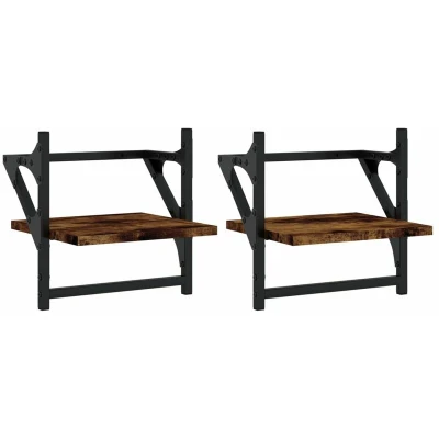 Image of vidaXL Wall Shelves with Bars 2 pcs Smoked Oak 30x25x30 cm