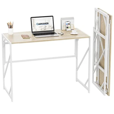 Image of Elephance Folding Desk Writing Computer for Home Office, No Assembly Study Office Foldable Table Small Spaces (Beige)