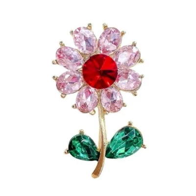 Image of LISADORE Pink Flower Brooch Pin Beautiful Bouquet Plants Party Office Crystal Brooches For Women