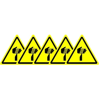 Image of ISO Safety Label Sign International Warning Sharp elements Symbol Self adhesive sticker 50mm Diameter (PACK OF 5 STICKERS)