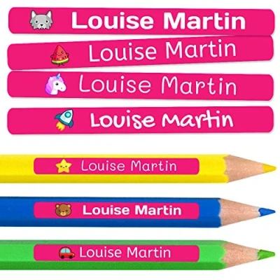 Image of 50 Personalized Minis Adhesive Labels to Mark Objects, Pencils, pens, etc. Measure 4,2 x 0,5 cm. Color Fuchsia