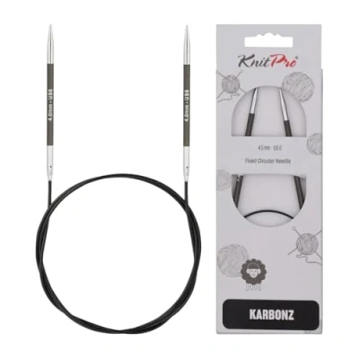 Image of KnitPro 60 cm x 4 mm Karbonz Fixed Circular Needles, Black and Silver