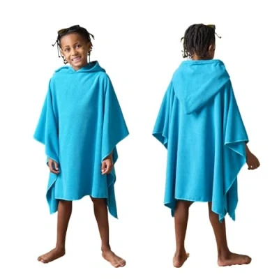 Image of Brentfords Kids Swim Changing Robe, Soft Absorbent Oversized Hooded Towel Poncho for Beach Pool Travel Children Bath Towels Quick Dry Lightweight Swimming Towels, Sea Blue