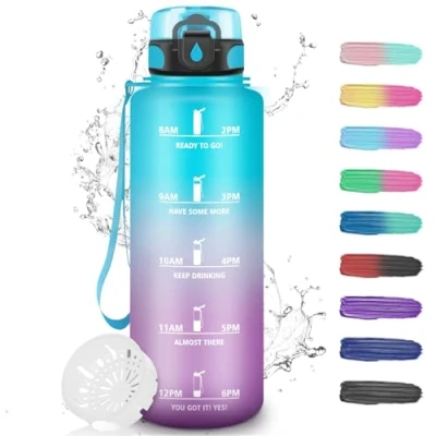 Image of Grsta Water Bottle, 1.5 Litres, Sports Bottle with Filter, Time Marking, Easy to Clean, Leak Proof, for Fitness, Camping, Hiking, Yoga
