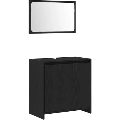Image of vidaXL Black Oak Bathroom Cabinet with Mirror 60x33x61 cm, Made of Engineered Wood