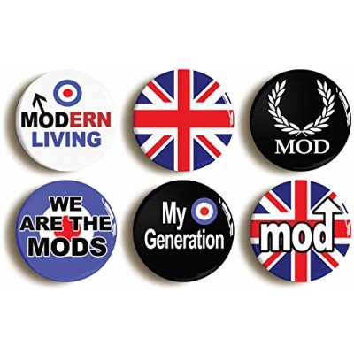 Image of 6 x&quot;MOD SIXTIES RETRO&quot; BADGES BUTTONS PINS (1inch/25mm diameter)