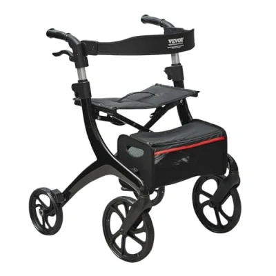 Image of VEVOR Folding Rollator Walker for Seniors and Adults, Lightweight Aluminum Rolling with Seat Adjustable Handle, 4 Wheel Outdoor Mobility Spacious Storage Bag, 300LBS Capacity