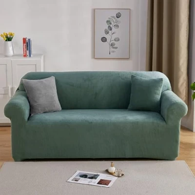 Image of PETCUTE Elastic sofa covers 2 Seater slipcovers velvet thick couch cover Blue