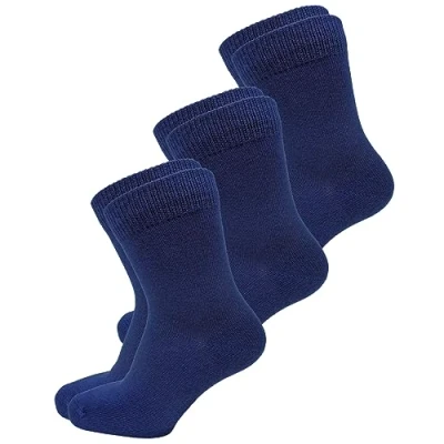 Image of vitsocks Kids 98% COTTON Thin Soft Lightweight Comfy Socks (3 PAIRS) Boys &amp; Girls Unisex, navy blue, 9 12