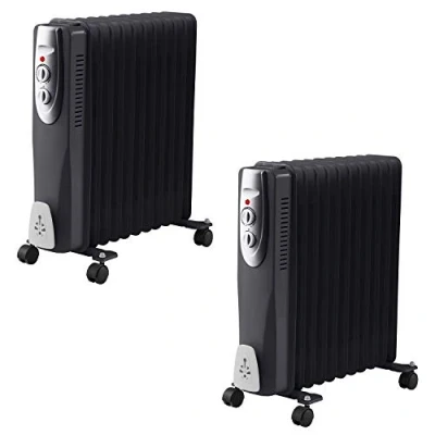 Image of 2500W 11 Fin Oil Filled Radiator, 3 Heat Settings and Thermostat Timer, Overheat Safety Cut off, 2.5kw Portable Heater with Quiet Operation, Black (2)