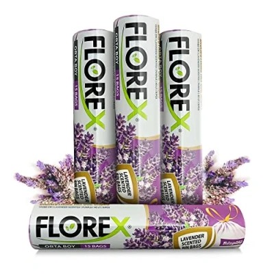 Image of 4 Rolls Lavender Scented Bin Bags (Counts 60 Liners), 55 x cm Liners with Drawstring, 30 40 Liter for Home, Office, Kitchen, Trash That Leaves Your Smelling Fresh