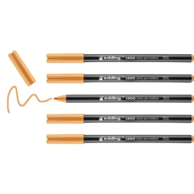 Image of edding 1300 colour pen medium light orange 5 pens round nib 2 mm felt for drawing and writing school, mandalas, bullet journals