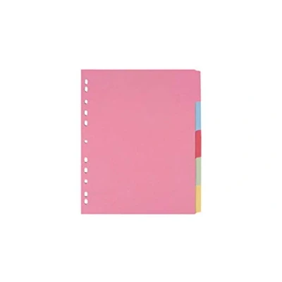 Image of indigo® Dividers A4 Assorted Multipunched Perforated Card Manilla Blank (5 Part Extra Wide, Pack of 10)