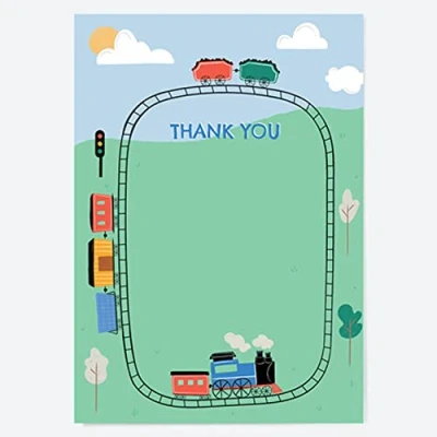 Image of Dotty about Paper Ready to Write Kids Thank You Cards Train Track Pack of 10