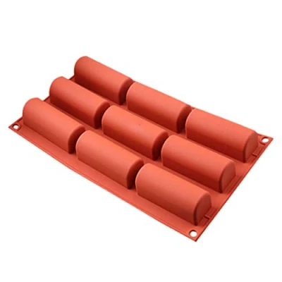 Image of Non Stick Half Cylinder Mold Food Grade 9 Hole Silicone Mould for Cake Ice Cream Bombes Soap
