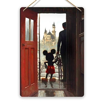 Image of TOASTED MERCH Mickey &amp; Walt Holding Hands V2 (Medium) Twine Metal Wall Sign Plaque Magic Kingdom Disney