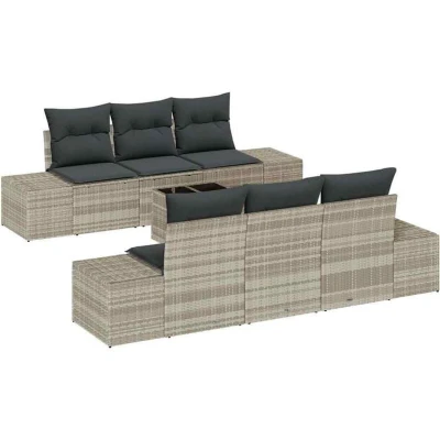 Image of vidaXL 7 Piece Garden Sofa Set with Cushions Light Grey Poly Rattan