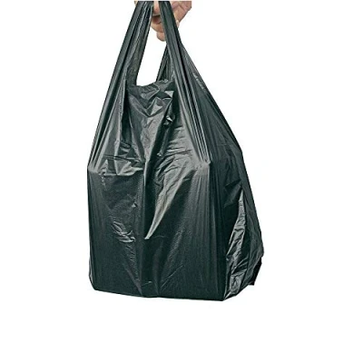 Image of Sabco 8 x 13 18&quot; Strong Black Vest Style Plastic Carrier Bags Heavy Duty 20mu Hi Tensile Bottle (200)