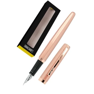 Image of Online Eleganza Fountain Pen I Rosegold Nib Size M Metal Clip Includes Ink Cartridge for Standard Cartridges Or Converter In Gift Box 34565