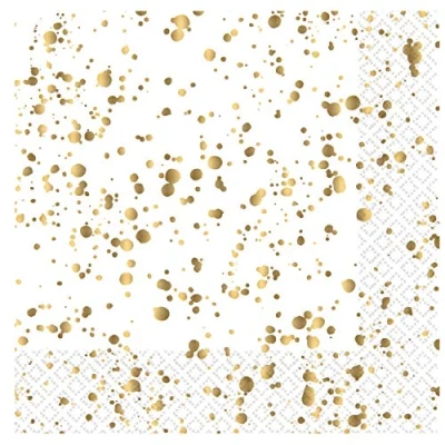 Image of Amscan 9908628 Hot Stamped Gold Speckled Luncheon Napkins 16 Pack