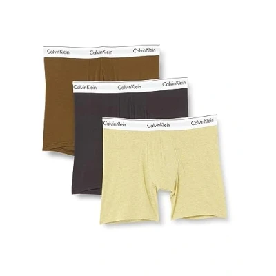 Image of Calvin Klein Men Boxer Briefs Stretch Cotton Pack of 3, Multicolor (Sunny Lime Hthr, Phantom, Dark Olv), S