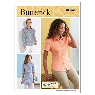 Image of BUTTERICK B6852F5 Misses&#039; Button Down Shirts with Collar, Sleeve &amp; Hem Variations Palmer/Pletsch F5 (16 18 20 22 24)